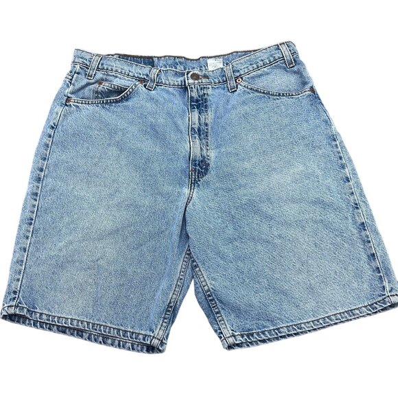 Levis 550 Shorts‎ Men 38 Blue Fade Relaxed Fit Cotton Black Bat Wing Orange Tab - Picture 1 of 11
